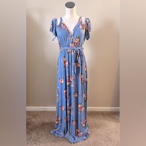 Floral tie waist maxi dress